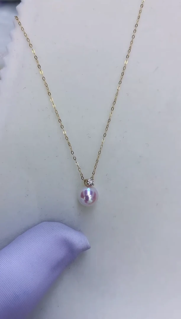 18K金镶嵌DA海水珍珠 GD017 吊坠带五分钻 7-7.5