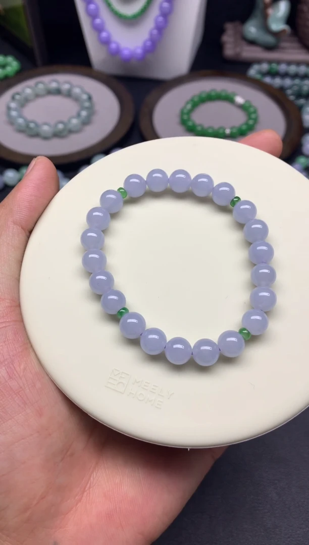 未镶嵌手链翡翠天然缅甸翡翠A货冰紫手串卡8mm