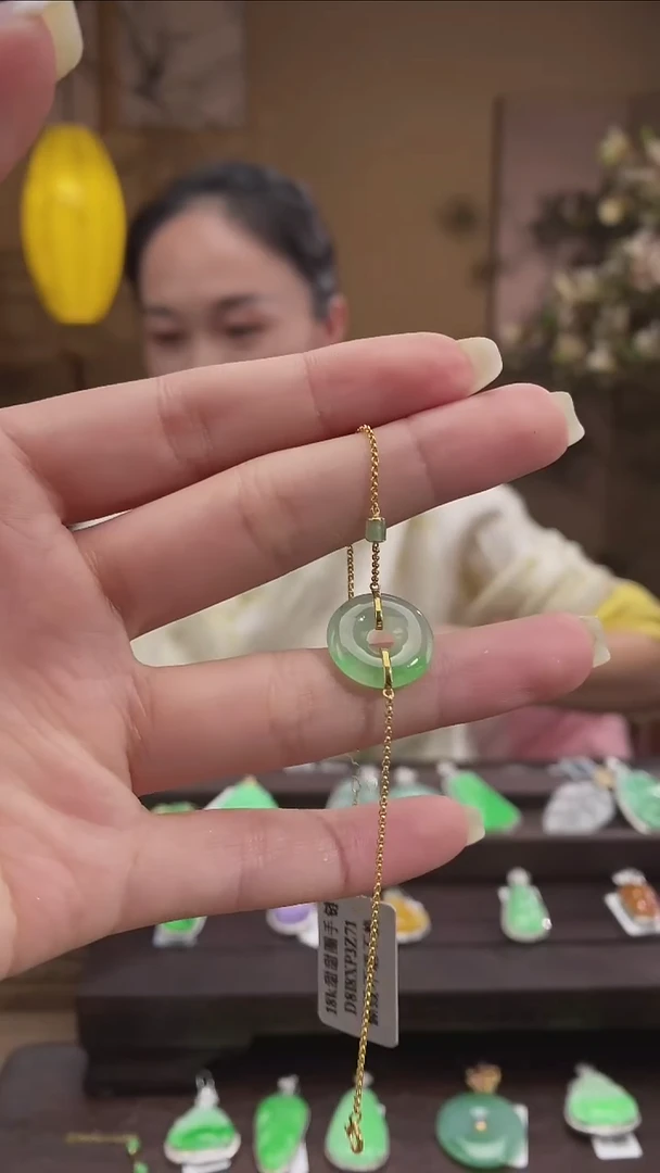 吊坠(不含链)18K金镶嵌翡翠甜甜圈手链