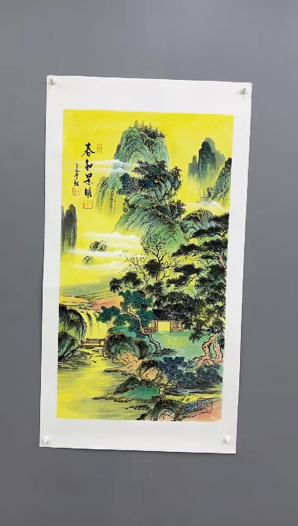 国画锦煌专属/李鲤手绘/春和景明/画芯100*55/金碧三尺