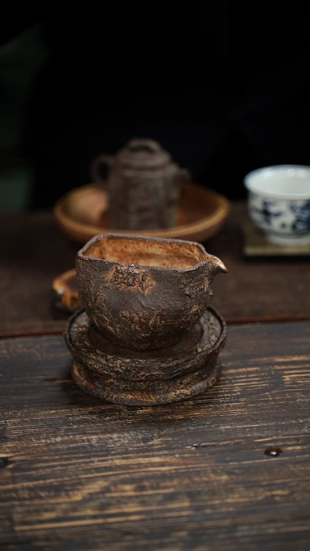 全手工制作  南蛮 岩肌纹 手捏 方口 公道 150cc