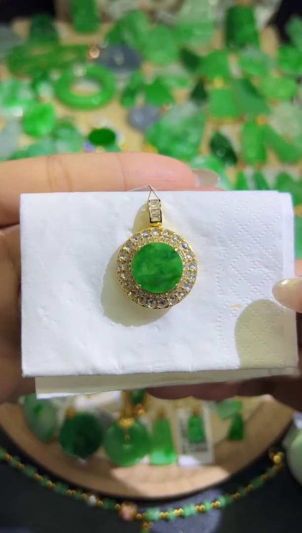 【闪购商品】翡翠颈饰银S925镶嵌Q缅料A货翡翠/支持复检/一件