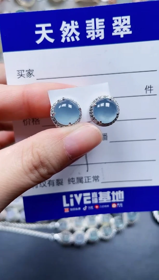 银S925镶嵌翡翠耳饰729