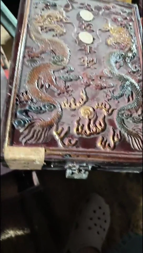 香榧木1个开封竖版双龙盘龙扁盒子链接