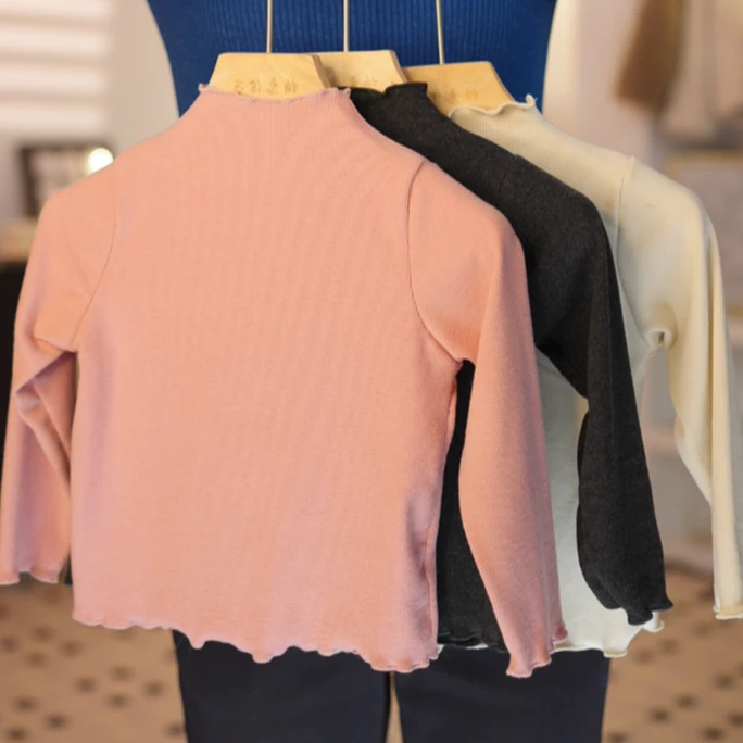 阿妞2024新款女童甜美百搭木耳边打底衫厚款保暖洋气小打底半高领