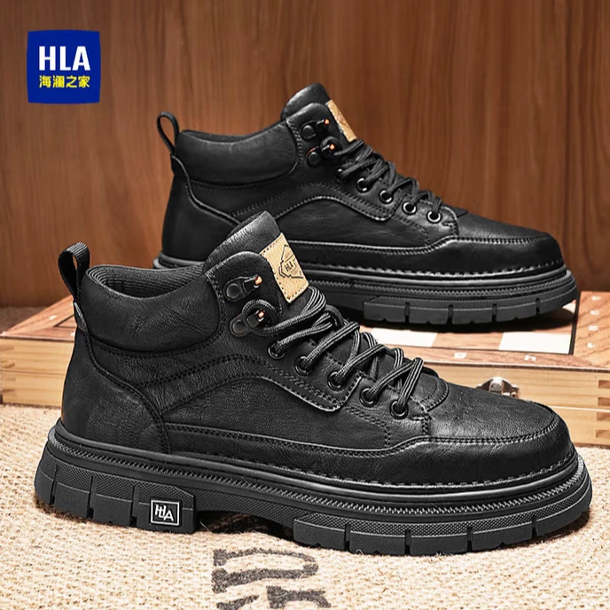 海澜之家马丁靴男鞋冬季2025新款男马丁靴高帮工装鞋增高休闲皮靴