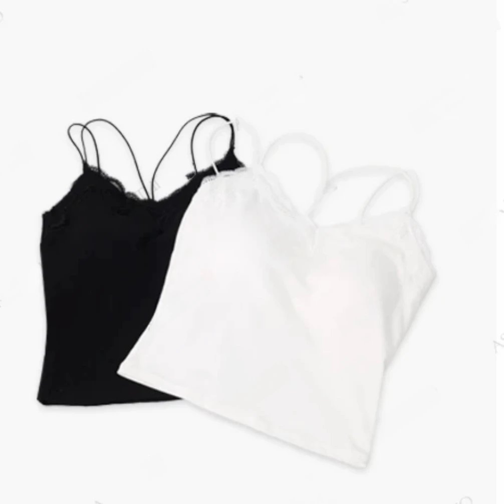 蕾丝边带胸垫可外穿双肩带交叉美背时尚吊带背心14239