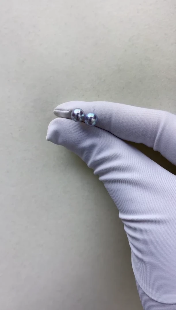 18K金镶嵌DA海水珍珠 GD083 灰珠素钉5.5-6MM