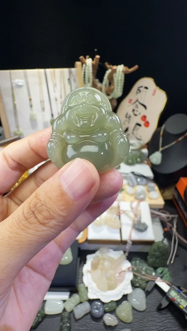 颈饰未镶嵌和田玉蓝**语35高冰佛公