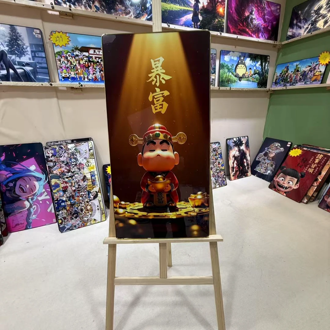 蜡笔小新财神爷挂画客厅沙发背景墙卧室书房画40-80-115