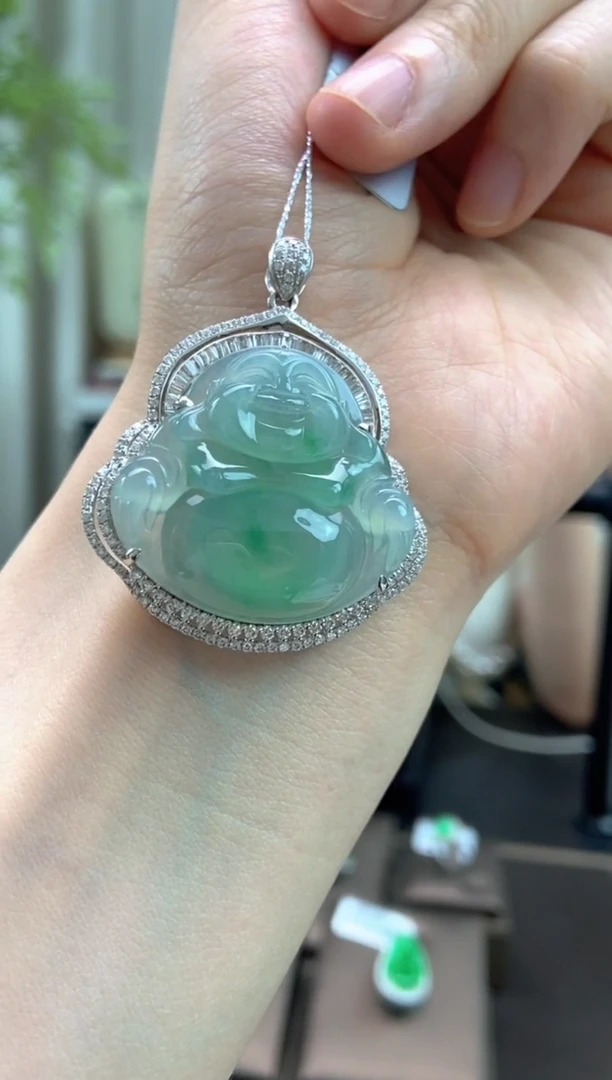 翡翠18K金镶嵌吊坠(不含链)翡翠包镶佛公