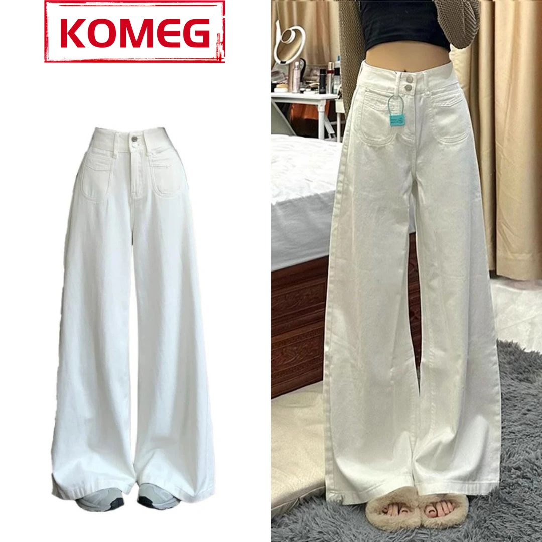 白色阔腿牛仔裤女小个子夏季新款设计高腰宽松显瘦阔腿拖地裤子