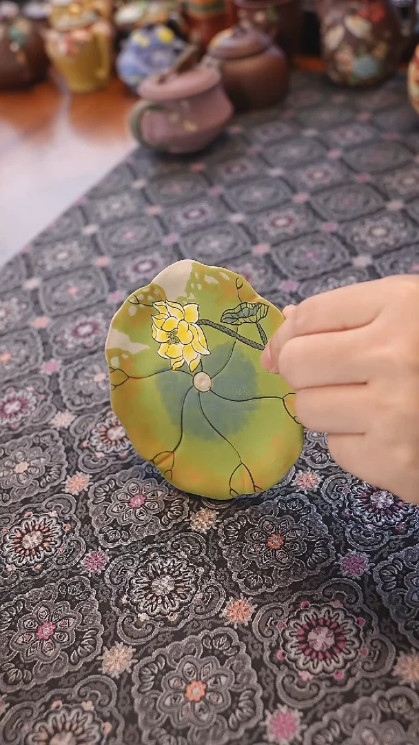 茶壶紫砂白玉段莲叶壶承