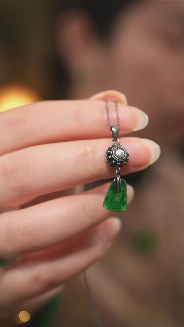 吊坠(不含链)银S925镶嵌翡翠925银翡翠吊坠