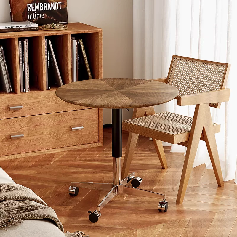 实木移动升降桌 直径60/70/80×54-82cm 实木北美胡桃木茶几餐桌