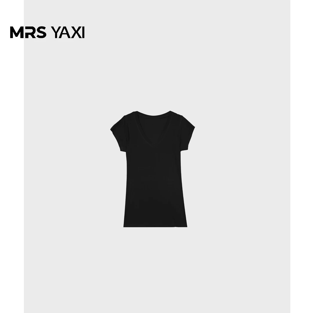 Mrsyaxi简约纯色修身打底上衣U领短袖T恤YX5062501