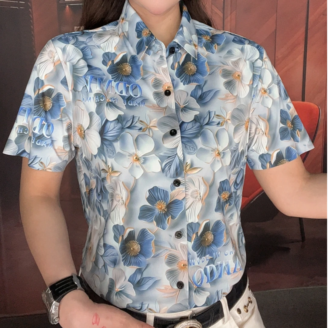 【双蝉男装】新款男士夏季不缩水法式8D立体花朵短袖设计感男士短袖