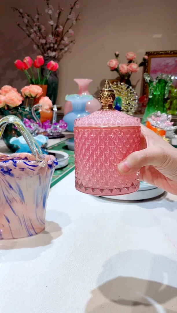 【闪购商品】琉璃手工艺品粉色圆柱收纳