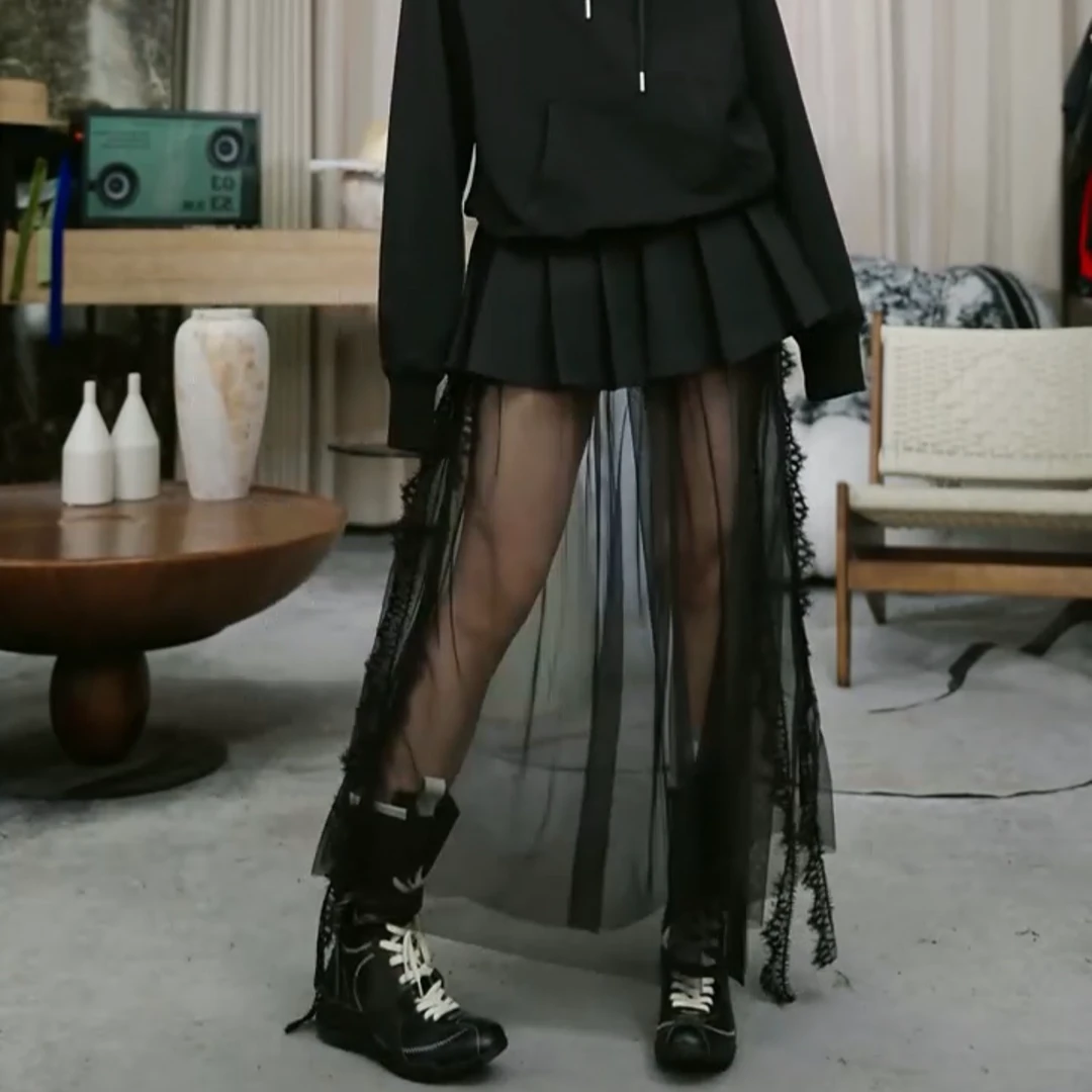 infobyfive2025秋冬新款百褶裙拼接蕾丝假两件长裙六店NF0507020