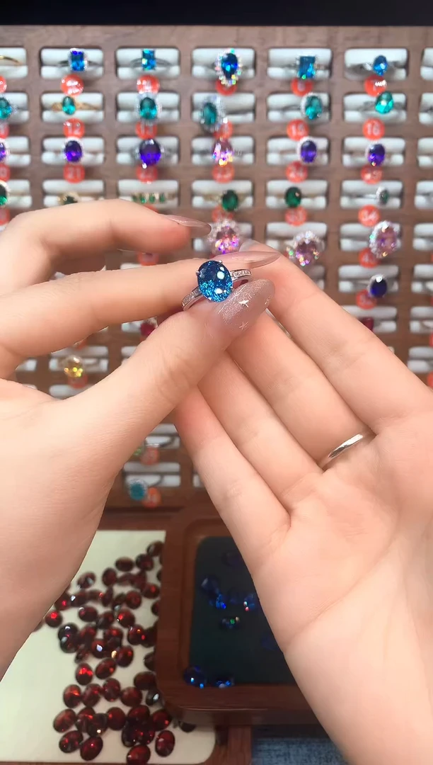 银S925镶嵌戒指碧玺...