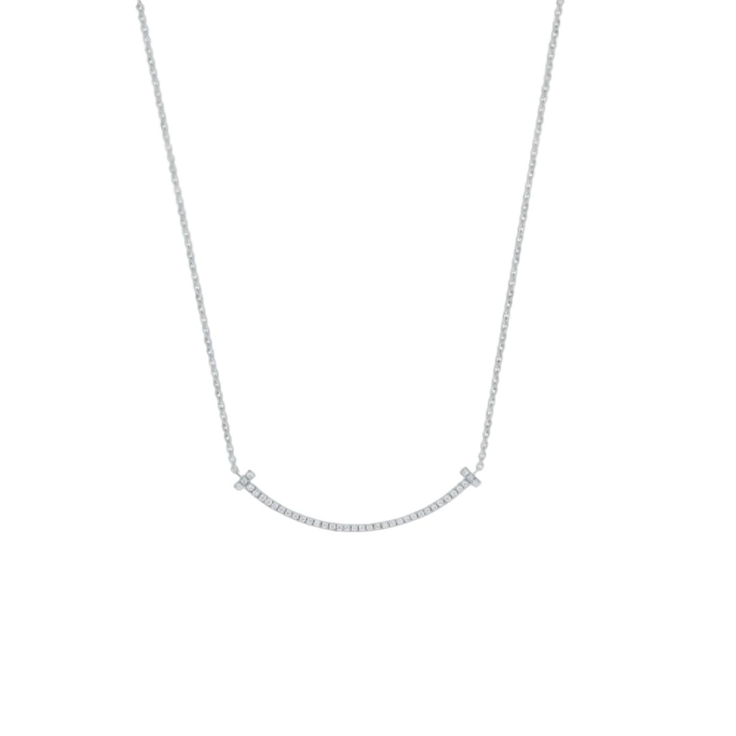未使用 Tiffany & Co./蒂芙尼 18k白金满钻笑脸项链小号