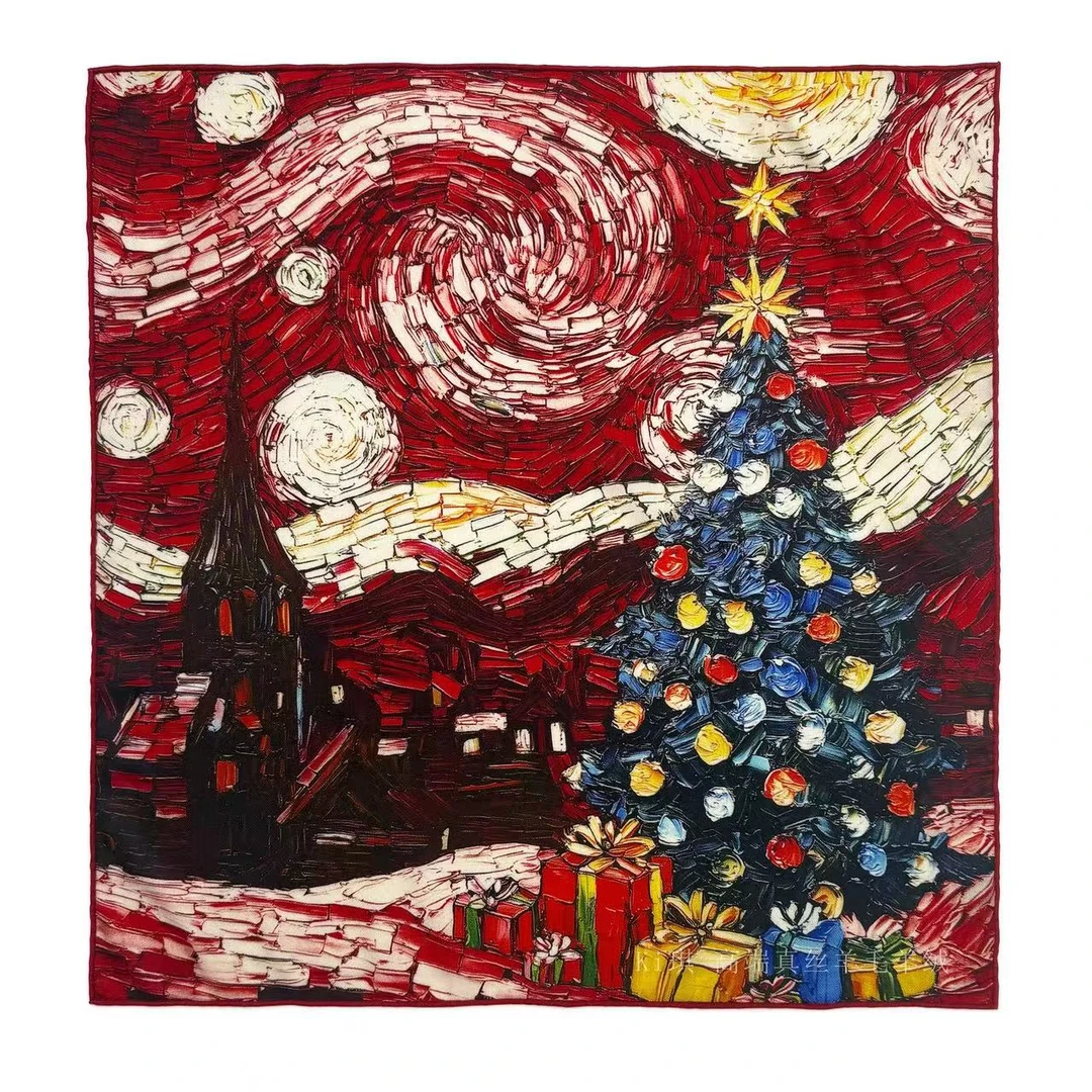 【星空·红色】100%绵羊毛围巾保暖护颈围脖方巾轻奢时尚围巾60cm