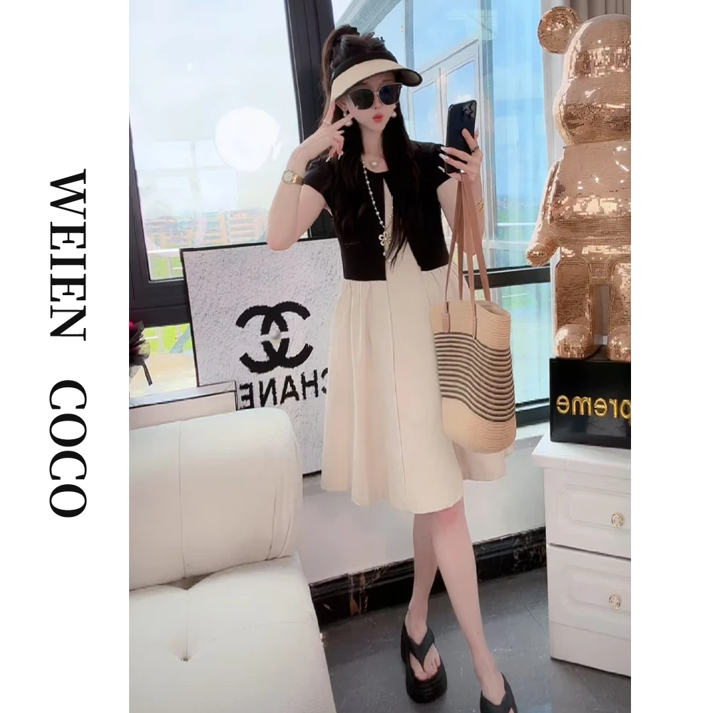 【薇恩COCO】轻奢气质拼接连衣裙拼色气质夏季日常中长款女裙K4854