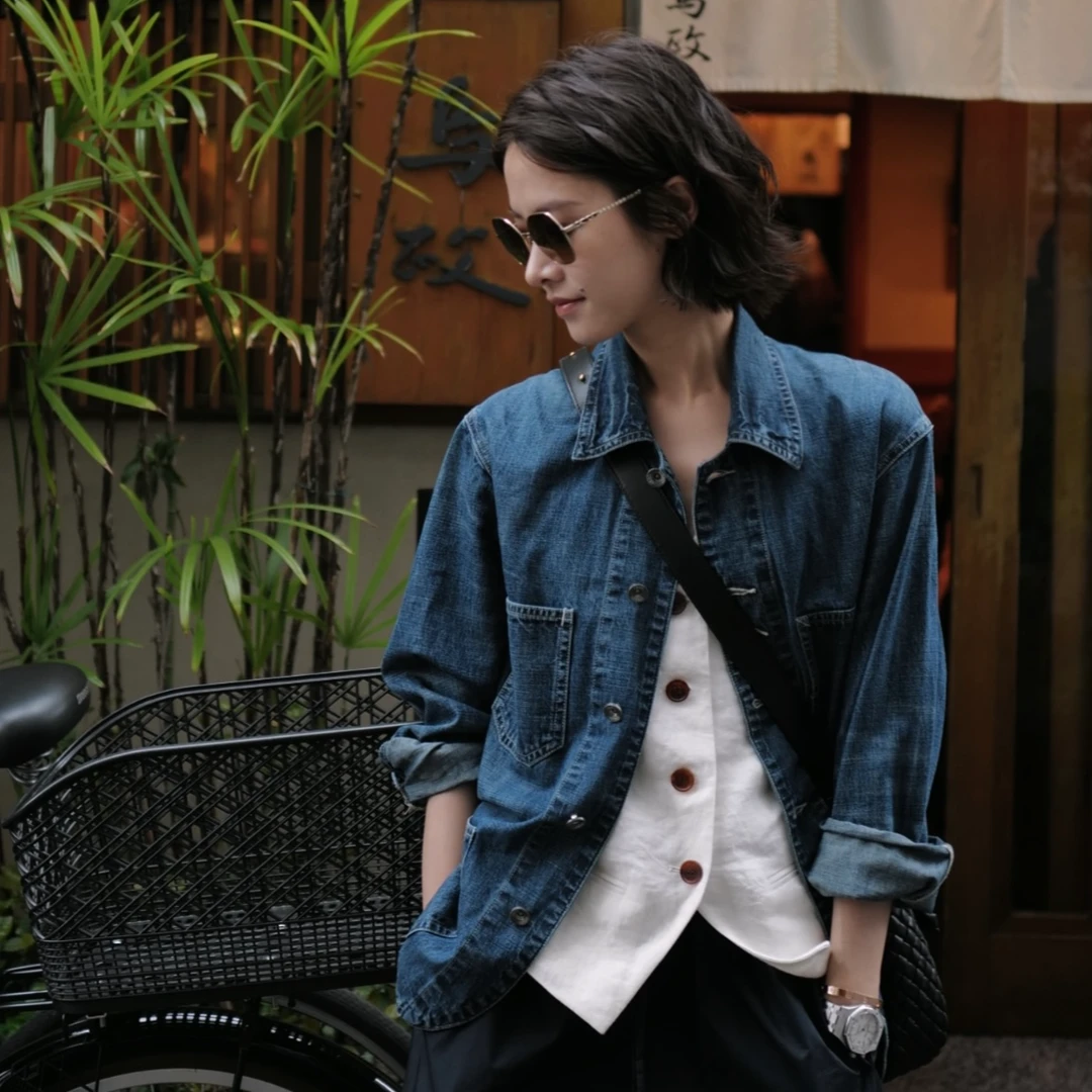 DE Mincollection复古夹克牛仔/春夏vintage复古不规则牛仔衬衫