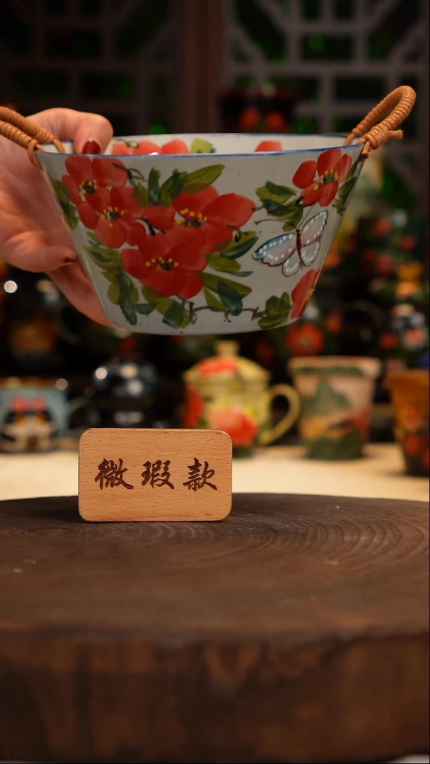 油画  手绘釉下彩碗微瑕