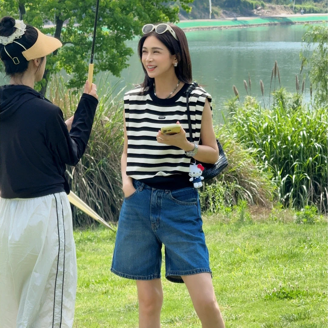 LYXZ x 大小与【午后】夏季新款圆领字母条纹针织背心78161