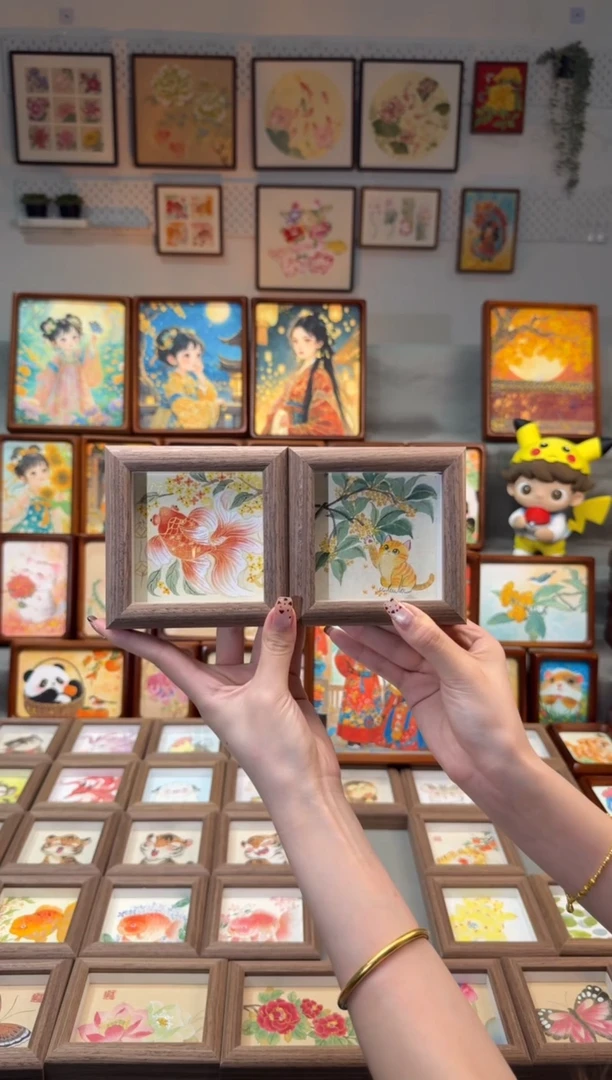 国画金贵金鱼 桂花猫咪 一组11