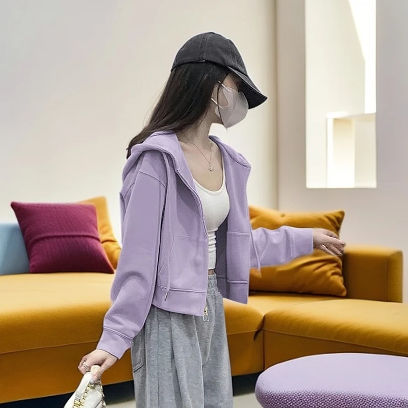即墨小个子短款连帽外套保暖卫衣女2025新款爆款秋冬加绒开衫上衣