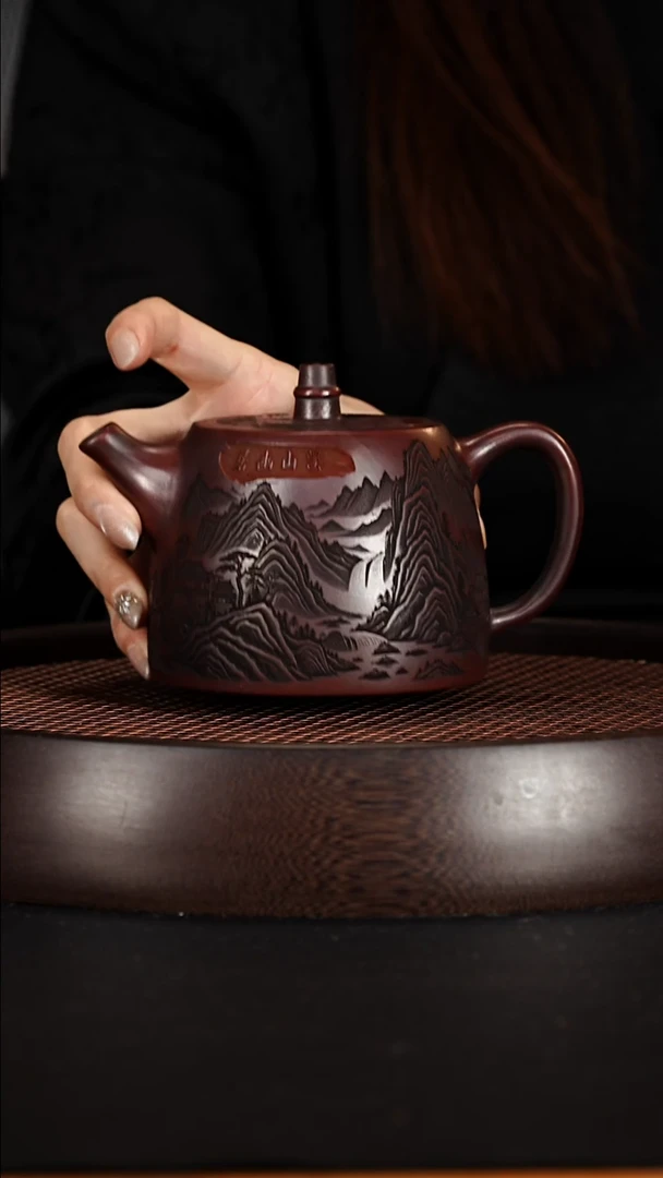 茶壶紫砂宜兴紫砂壶龙山古乌泥吃啊是汉铎300cc