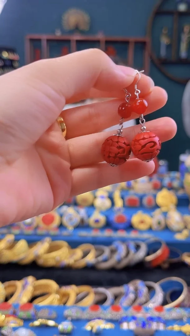 7*阳雕漆耳环花卉精品