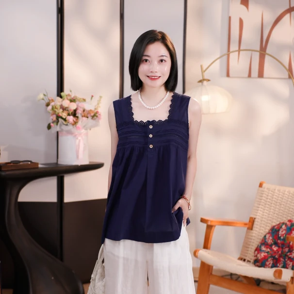 【子溪说衣】镂空花边中长款显瘦背心DGPP-sy125