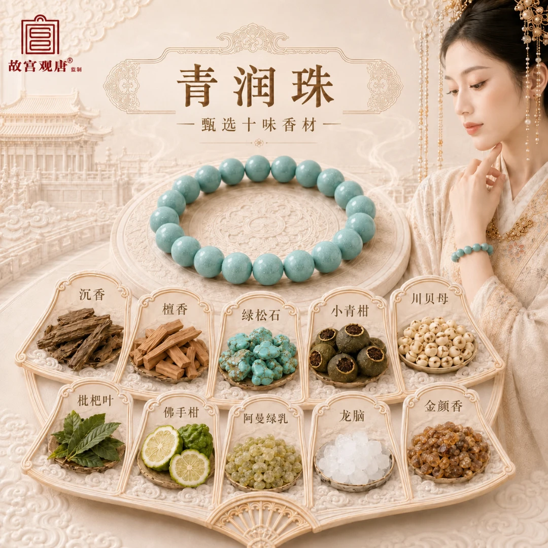 官方正品-故宫观唐[青润珠]单圈合香珠宫廷御制正统古方
