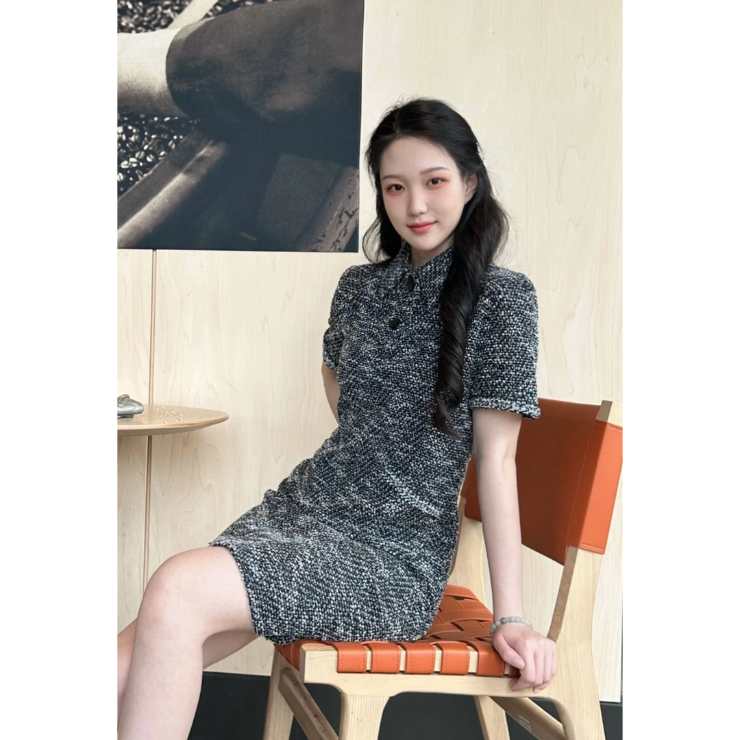 GIRDEAR/哥弟【星河小香】高腰显瘦千金风短袖连衣裙150007