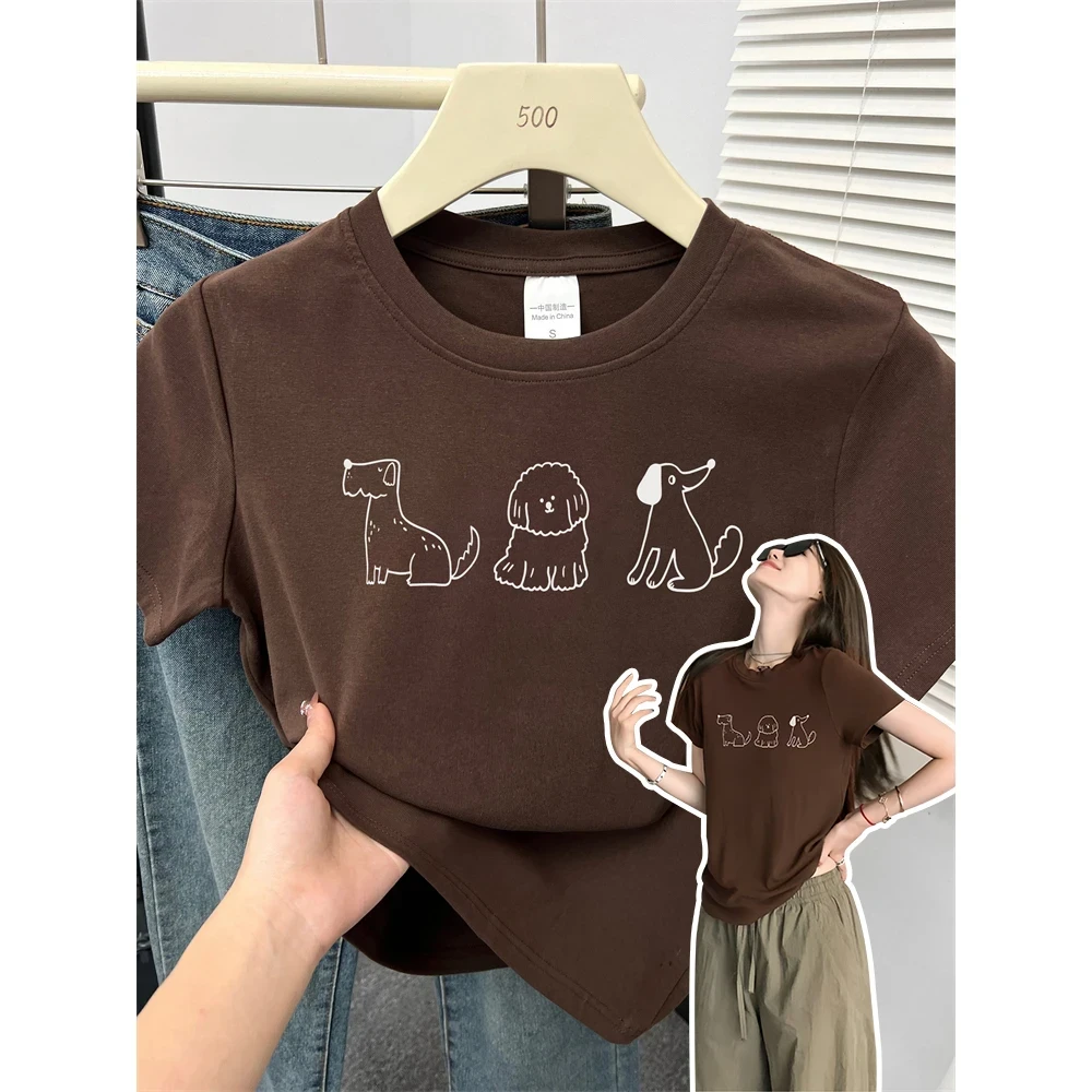 夏季新款ins设计感小众卡通印花圆领短袖t恤女修身显瘦百搭上衣女