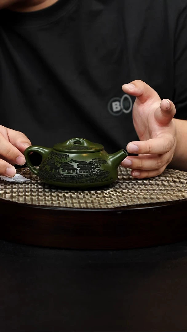 茶壶紫砂宜兴原矿纯手工紫砂 景洲石瓢 景洲墨绿泥
