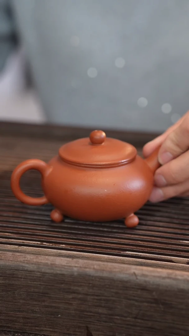 茶壶紫砂三足水平 朱泥 半手工 140cc 【宽口】