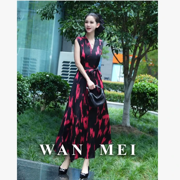 【微澜】长裙 精品时尚印花V领无袖系带LM9900衣长128cm 310g