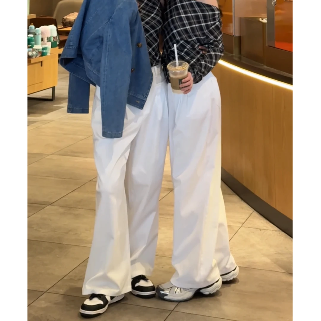 AMASS/阿玛施春夏新款白色高腰显瘦时尚简约休闲宽腿长裤5100478