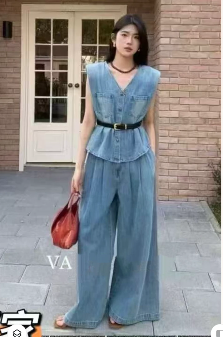 【1138】吖#无袖上衣+牛仔裤【套装】