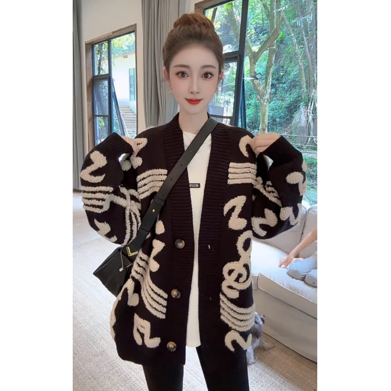 2025新款韩版慵懒风针织开衫女秋冬新款宽松百搭毛衣外套潮