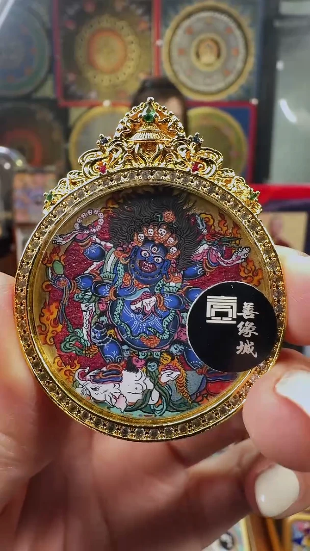 吊坠壹善缘城手绘唐卡大黑天