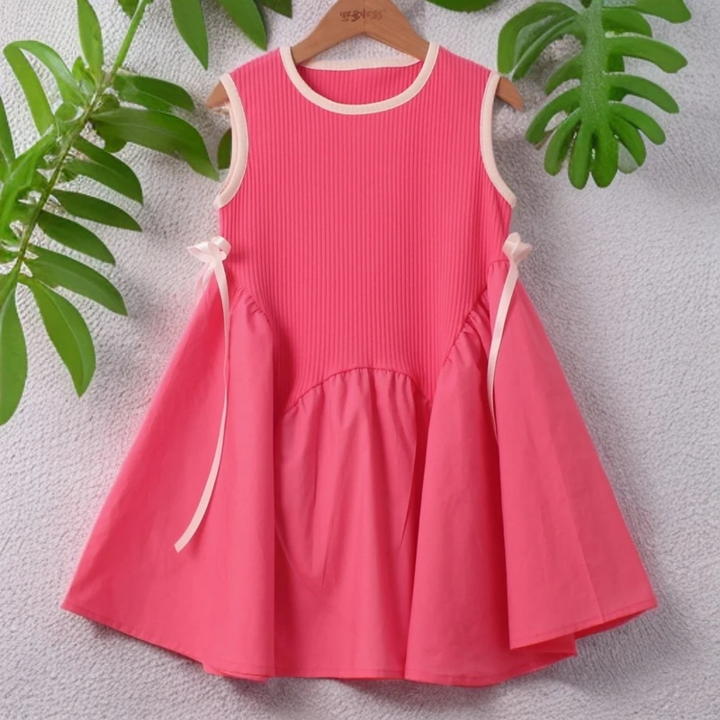 女童纯棉夏连衣裙25新款儿童洋气拼接无袖公主裙时髦粉色甜美裙子