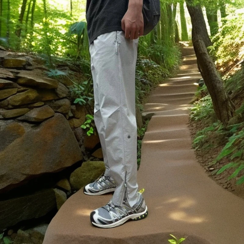 美式侧拉链速干运动裤男夏季薄款户外登山软壳冲锋裤直筒休闲裤子