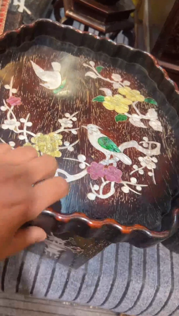 檀香紫檀（小叶紫檀）六角镶嵌茶盘