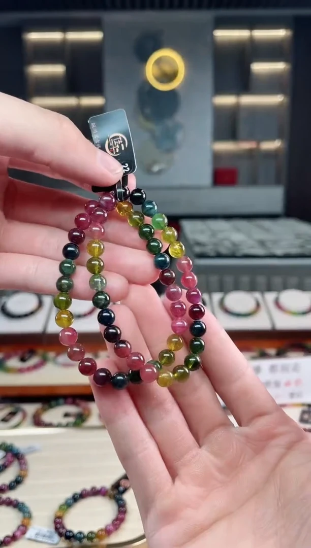 未镶嵌透体老矿碧玺彩虹单圈手串6mm+碧玺多样性发一条xion