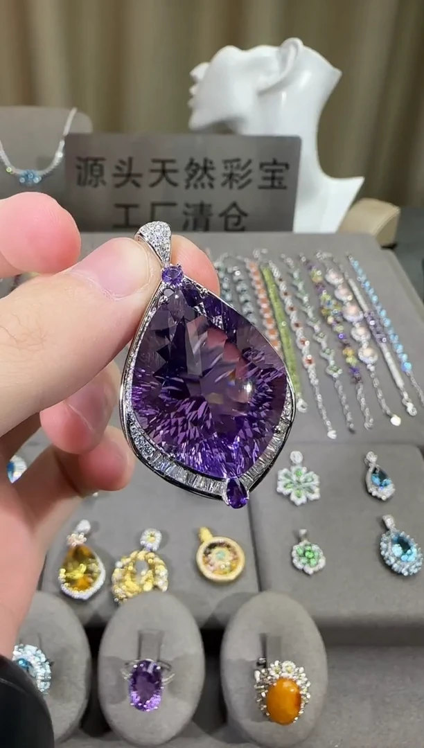 颈饰银S925镶嵌紫晶23*28mm吊坠88ct高级款